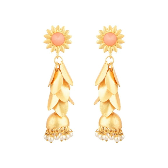 Efulgenz Indian Jewelry Matte Finish Floral Big Dangle Earrings Set for Women, Pich