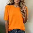 thumbnail image 2 of RUTAYY Women's T-Shirt Solid Color Crew Neck Knitted Shirt Elegant Lightweight Short Sleeve Summer Slim Fit Vibrant Holiday Tees, 2 of 4