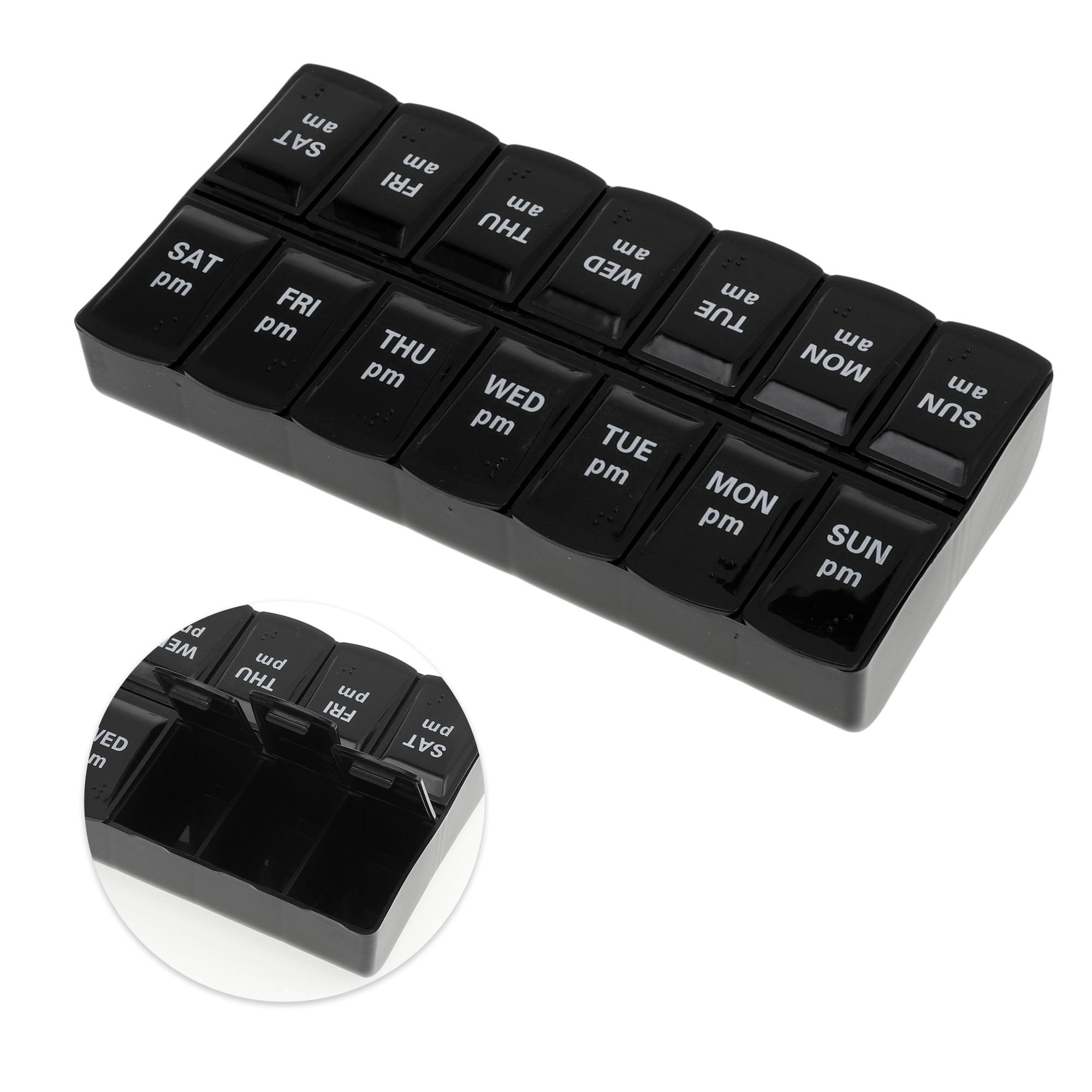 Unique Bargains 14 Grids Double Row Pill Box for Travel 1 Pc Black Large