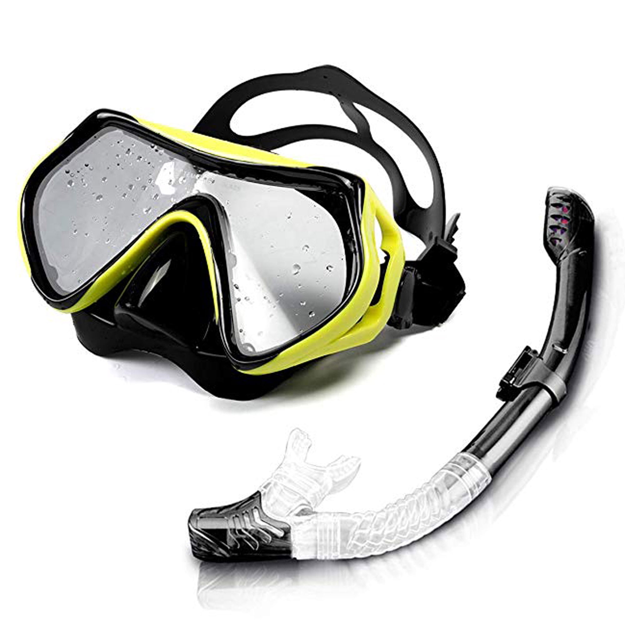C.F.GOGGLE Set AntiFog Film Dive Mask Snorkel Combo Tempered Glass Goggle and Dry Top Snorkel