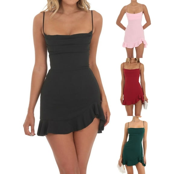 Baby Sweetie Women's Ruffle Dress Sleeveless Spaghetti Strap Cross Back Bodycon Mini Club Party Dresses