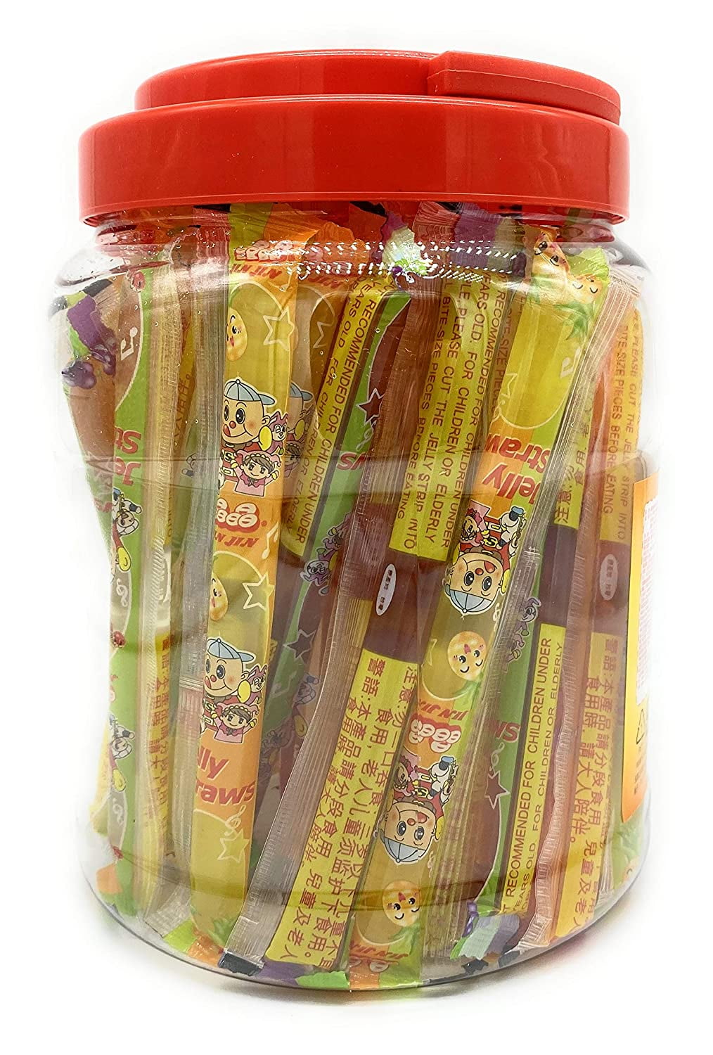  Jin Jin Fruit Jelly Filled Strip Straws Candy Bundle come with  7 Pack Bubble Gum- Many Flavors! (2 Pack) : Grocery & Gourmet Food