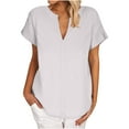 thumbnail image 5 of Timegard Tops for Women Cotton Linen Short Sleeve V-Neck Solid Color Casual Loose Top Blouse Basic Tee, 5 of 7