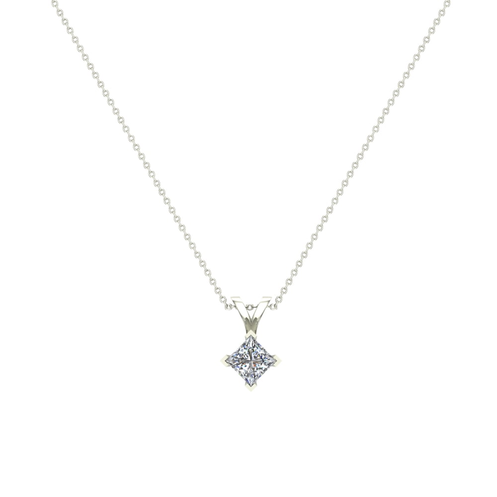 1 Ct Princess Cut Canary Solid 14k Yellow Gold Solitaire Pendant 18/" Necklace