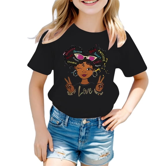Tiijoy Girls Casual Graphic Tee Cartoon Figure Print Cotton Short Sleeve T-Shirt, Sizes 2-14