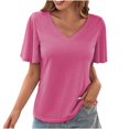 thumbnail image 3 of Eiyaclvo Womens Tops Ruffle Short Sleeve T-Shirts Solid V Neck Tops Summer Fashion Dressy Casual Basic Tees Soft Comfy 2025 Spring Clothes, 3 of 4