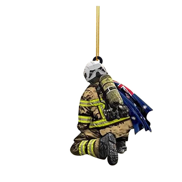 Fiudx Adorno Navideño de Bombero, Colgante Acrílico de Doble Cara, Diseño de Papá Noel Pintado a Mano, Acabado Resistente a La Intemperie, Decoración Navideña para El Hogar, Puerta de Entrada o Árbol