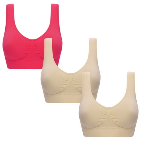 Mrat Wireless Bra Bralette for Women 3pc Sports Bras for Women - Sleepwear Bralettes - Womens Workout Tops - Wireless Bra Ladies Sports Bras Multipack S-146 Hot Pink-A 4XL