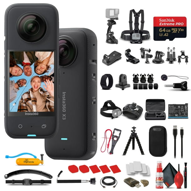 Insta360 X3 - Caméra 360° étanche + Kit d'accessoires 50 en 1 + Carte 64 Go  + Plus 