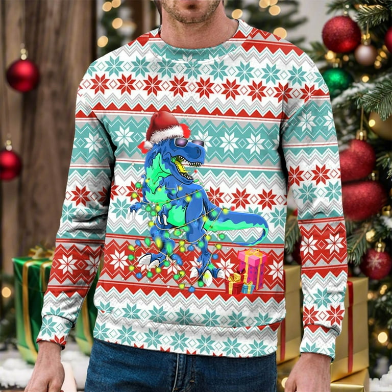 Sweatshirts For Men Male Christmas Crew Neck Autumn Winter Long Sleeve Shirt Modern Sweater With Christmas Print Long Sleeve Shirt Oversized Sweatshirt Crewneck Sweatshirt Men Color White Size M Walma...