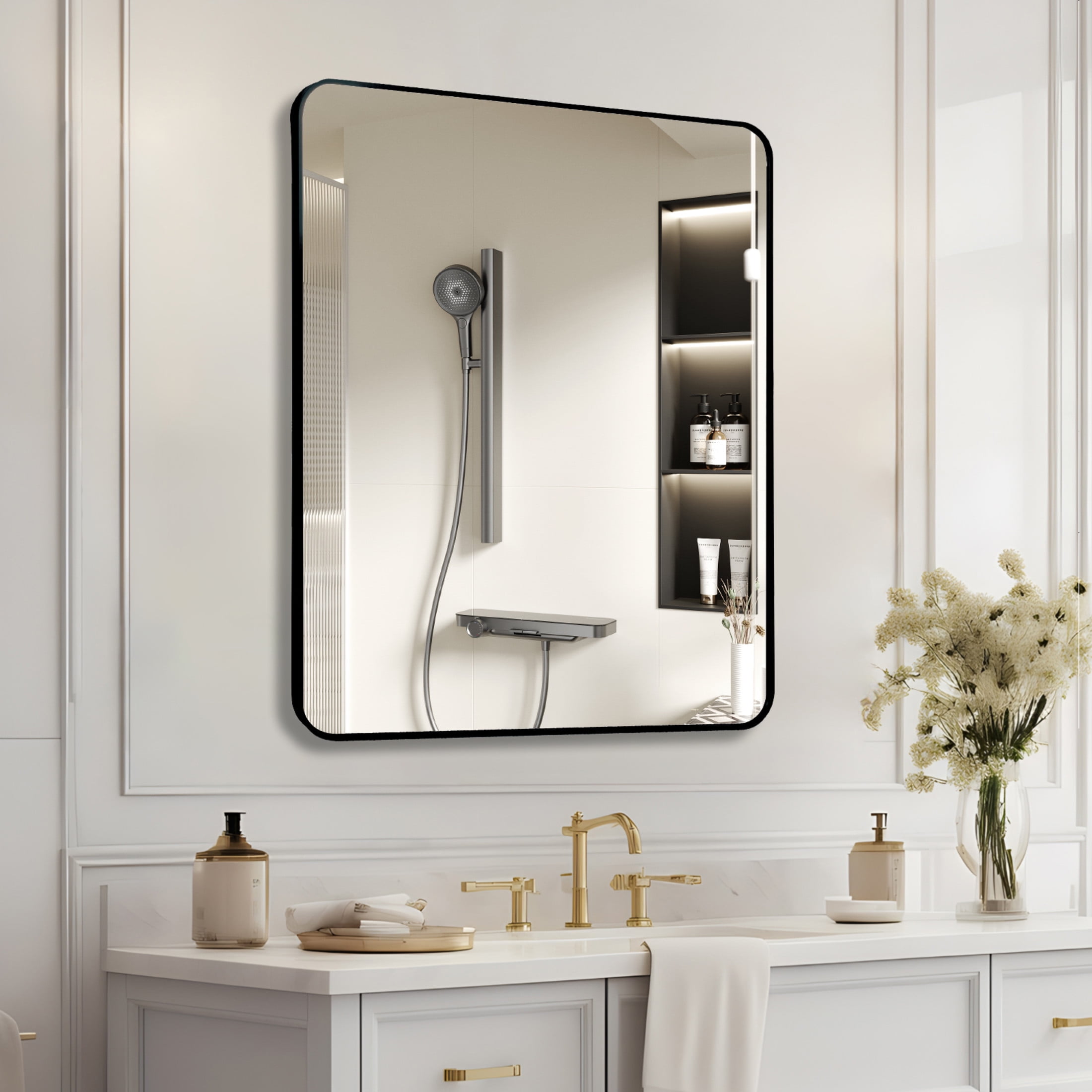 Noble House 30"x36" Rectangular Metal Wall Mirror, Vanity Mirror for Bathroom, Bedroom & Living Room, Black