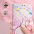 thumbnail image 4 of SaniMore Case for iPhone 15 (6.1" 2023), PU Leather Case Luxury Marble Pattern Flip Kickstand Magnetic Clasp Cash Pocket Detachable Wrist Strap Fashion Cover for Girls Women, Purple & White, 4 of 12