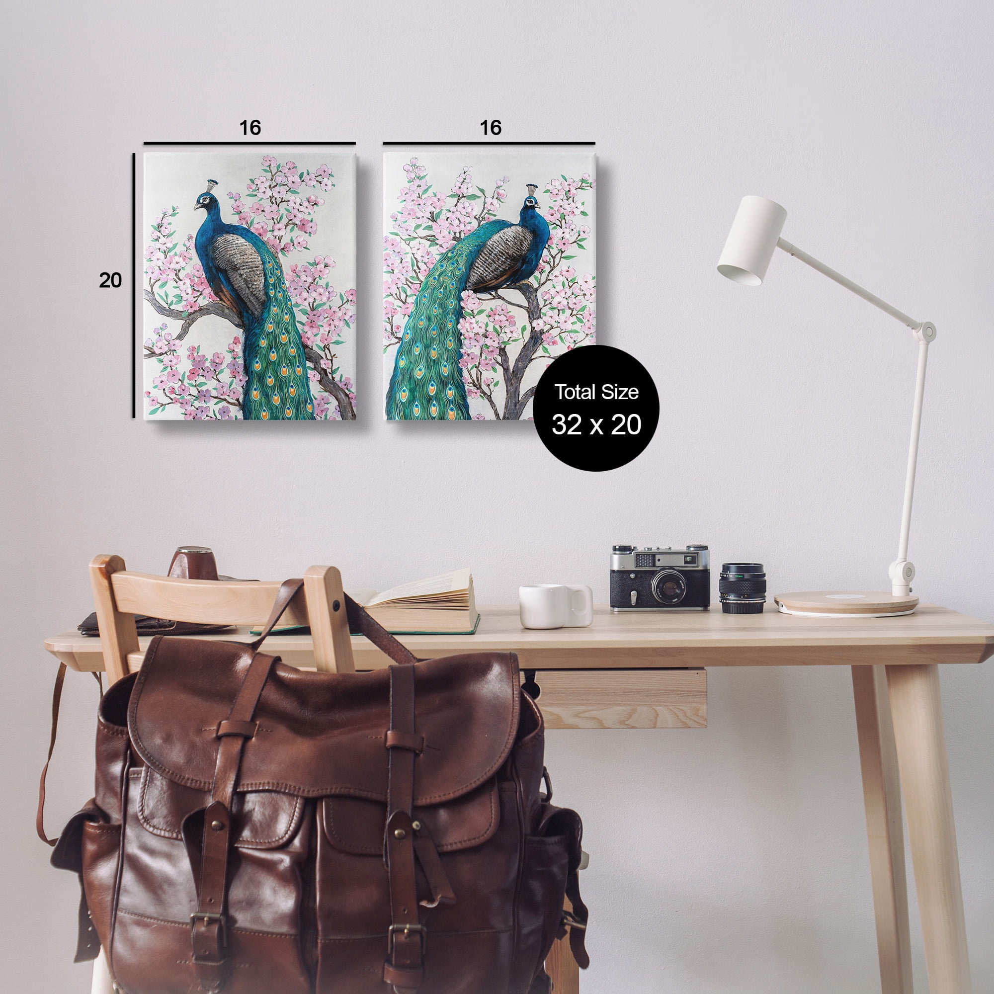 Stupell Industries Floral Peacocks Perched Animals & Insects Painting Gallery Wrapped Canvas Art Print Wall Art, 16 x 20, Set of 2
