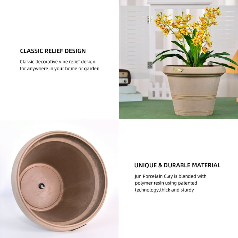 2 Pack of 12 Inch Light Stone Taupe Classic Urn Plastic Planter for Indoor and Outdoor Use 2 Pack of 12 Inch Light Stone Taupe Classic Urn Plastic Planter for Indoor and Outdoor Use