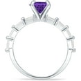 thumbnail image 6 of Petite Round Solitaire Ring Baguette Amethyst Cubic Zirconia White Tone 925 Sterling Silver, Size 7, 6 of 7