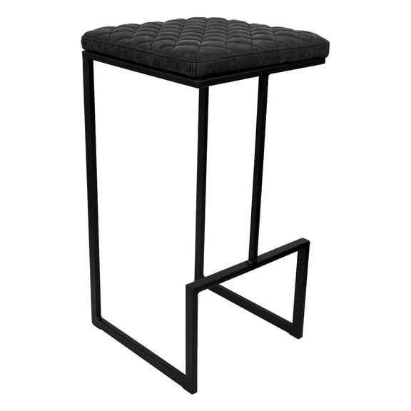 LeisureMod Quincy Modern Leather Bar Stool with Quilted Upholstery, Counter Height Seat, Sled Base, Non-Slip Foot Pads, Powder-Coated Frame, Fully Assembled, Black