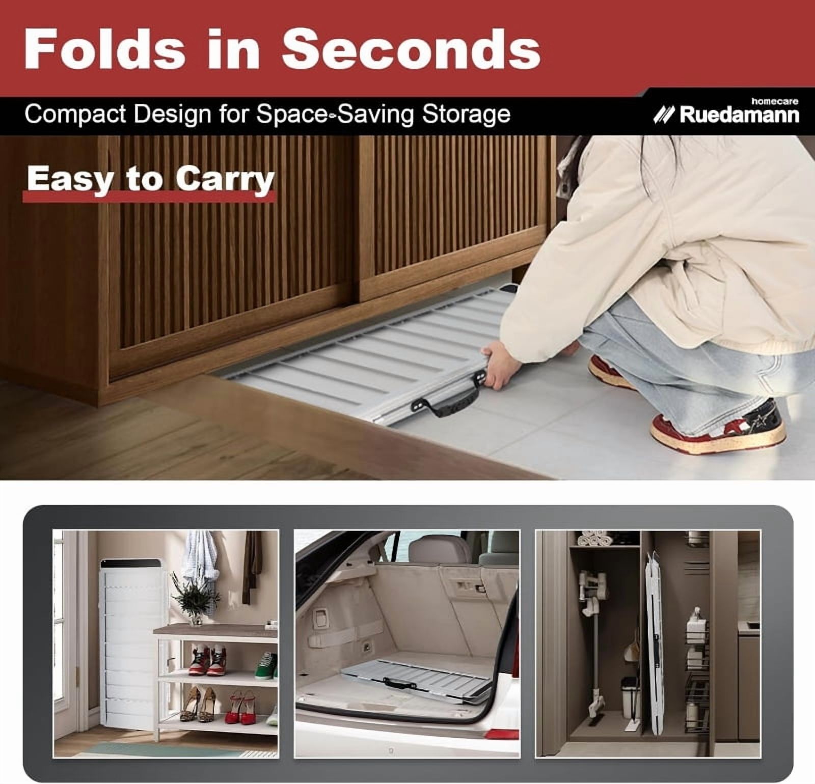 Ruedamann 3FT Portable Wheelchair Ramp, Non-Slip Aluminum Folding Handicap Ramp for Doorways, Wheel Chair Threshold Ramp for Home Steps, Stairs, Wheelchair, Scooters, Pets, Entry