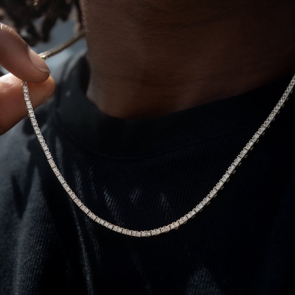 25Ct Round Cut 3MM Simulated Diamond Men's 20" Tennis Necklace 14K Yellow Gold Plated Silver