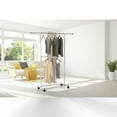thumbnail image 2 of Simple Houseware Double Rod Garment Rack With Wheels and Hooks, Silver, 2 of 4