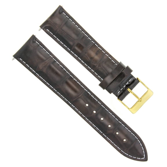 18MM LEATHER WATCH BAND STRAP FOR JAEGER LECOULTRE WATCH DARK BROWN WS GOLD