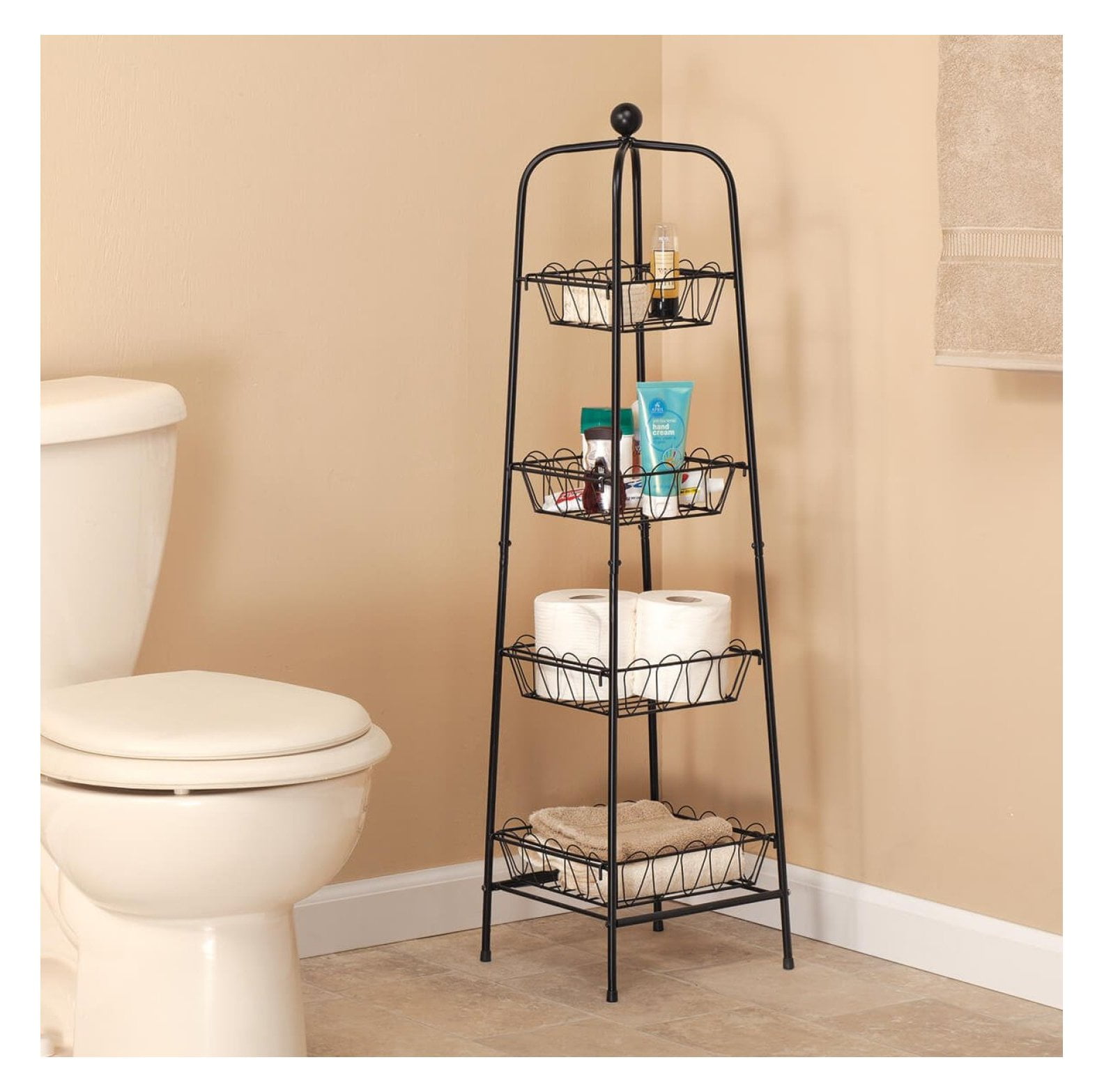 4-Tier Metal Basket Stand for Storage and Organization, One Size Fits All