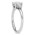 thumbnail image 3 of Bow Jewelry 14K White Gold Plated - Cushion Cut 3-Stone Engagement Wedding Ring - Hidden Halo Cathedral Shank Lab-Created Moissanite Ring for Women - Timeless Engagement Ring, Perfect Proposal Gift, 3 of 3