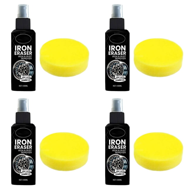 YWIYIUD 4 Sets IronEraser RustRemover Spray IronPowder and BrakeDust Remover with Cleaning Pad for Car Wheels and PaintingAutomotive SurfaceCleaner for Wheels Rims and Metal Parts