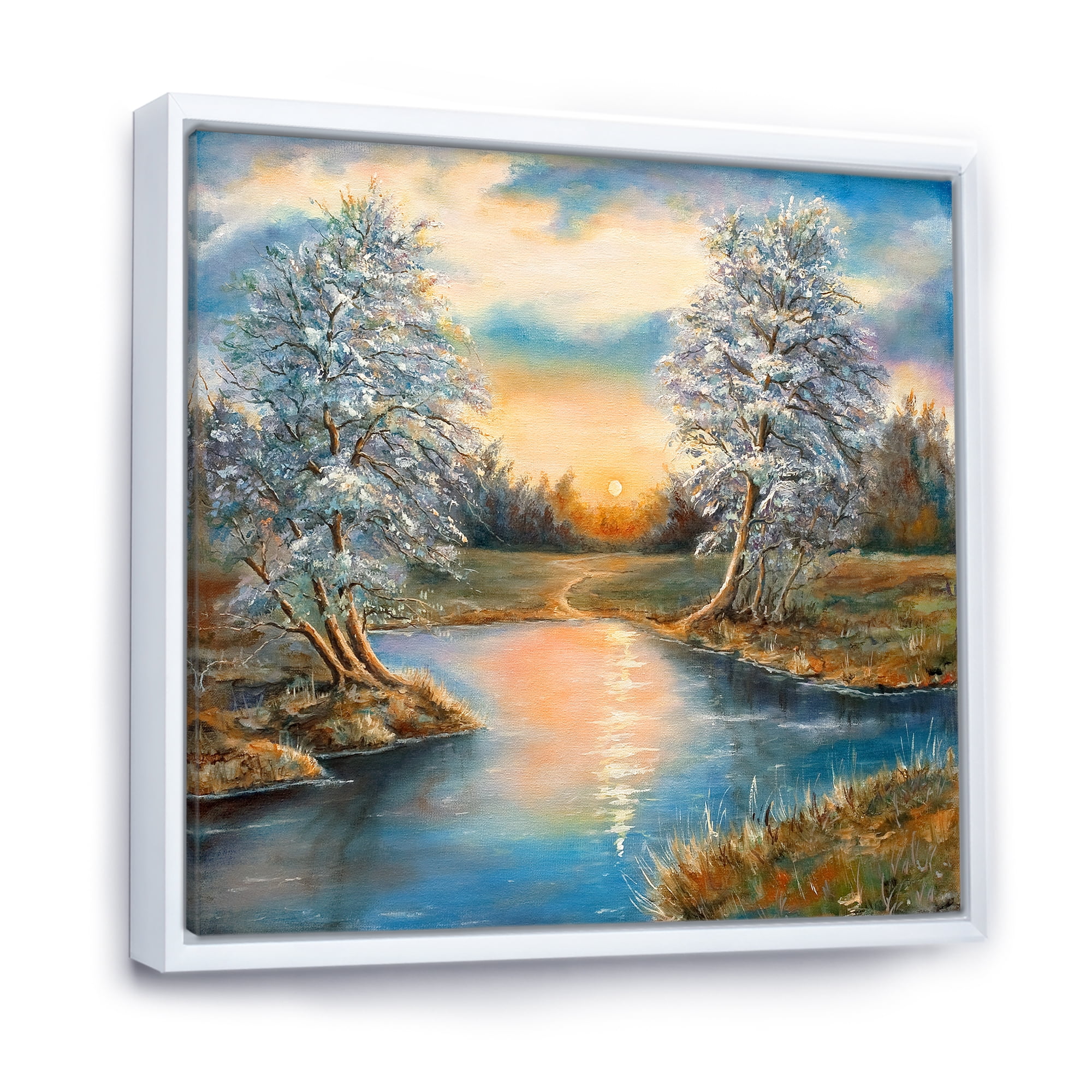 Designart 'Birches In The Autumn Woods Sunset' Lake House Framed Canvas Wall Art Print