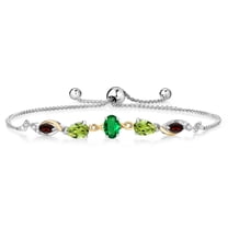 Gem Stone King 925 Silver and 10K Yellow Gold Green Nano Emerald Green Peridot Red Garnet and Lab Grown Diamond Tennis Bracelet for Women By Keren Hanan (1.59 cttw, Adjustable up To 9 inch)