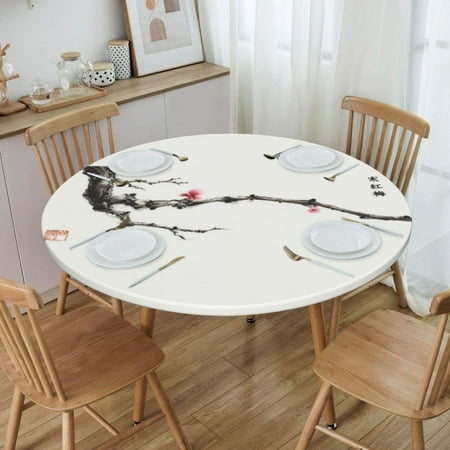 

Round Waterproof Oil-Proof Flying Eagle Tablecloth Backed Elastic Edge Table Cover Fit Chinese Ink Painting Table Cloth 45 -50