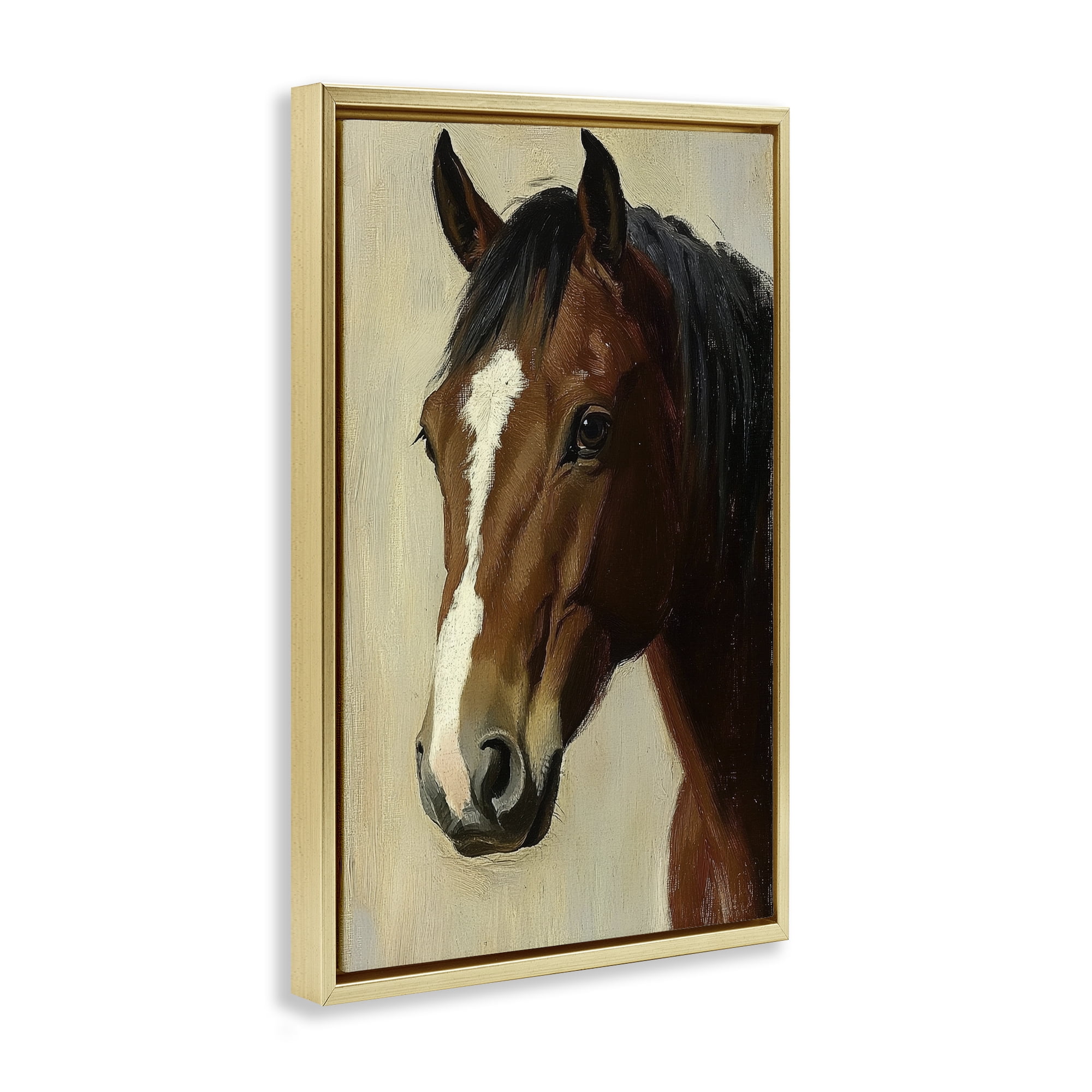 Stupell Industries Beautiful Brown Horse Portrait Gold Framed Floater Canvas Wall Art, design by Petal Prints Design