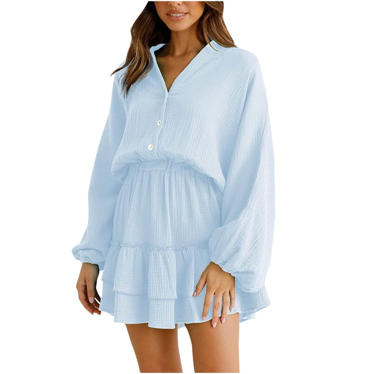 qolati Women's Mini Dresses 2023 Fall Lantern Sleeve V Neck Button Up A-Line Dress Fashion Layered Ruffle Hem High Waist Party Holiday Dress - Walmart.com qolati Women's Mini Dresses 2023 Fall Lantern Sleeve V Neck Button Up A-Line Dress Fashion Layered Ruffle Hem High Waist Party Holiday Dress - Walmart.com