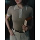 thumbnail image 4 of Suéter de punto pulóver verano 2024 nuevo para mujer, tops de punto de manga corta, elegantes prendas de punto con solapa y retazos, jersey ajustado de canalé, 4 of 5