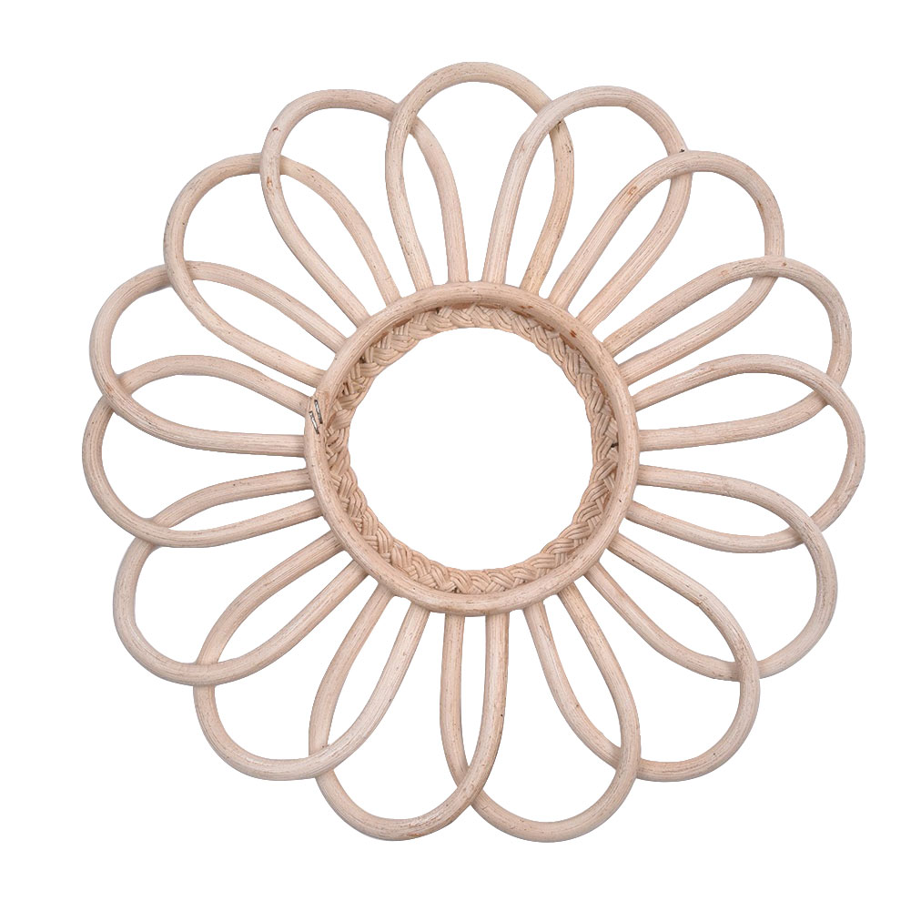 Uniquk Ronde Vintage DéCoratif Cadre de Miroir Mural BohèMe Chic la Tenture Cadre en Rotin Miroir