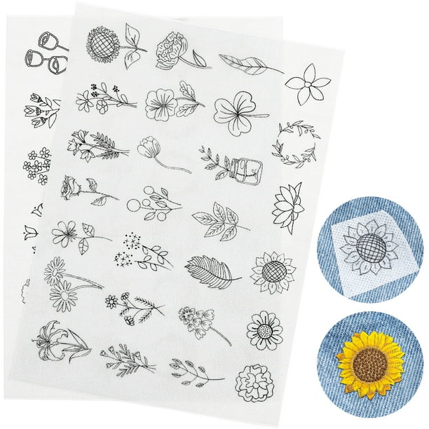 2 hojas de patrones de transferencia de bordado, plantillas de bordado, plantillas solubles en agua, papel de transferencia para planchar