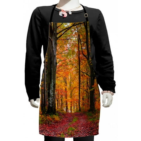 

Autumn Kids Apron Fall Forest Shady Deciduous Trees and Faded Leaf Magic Woodland Picture Boys Girls Apron Bib with Adjustable Ties for Cooking Baking Painting Apricot Brown Red by Ambesonne