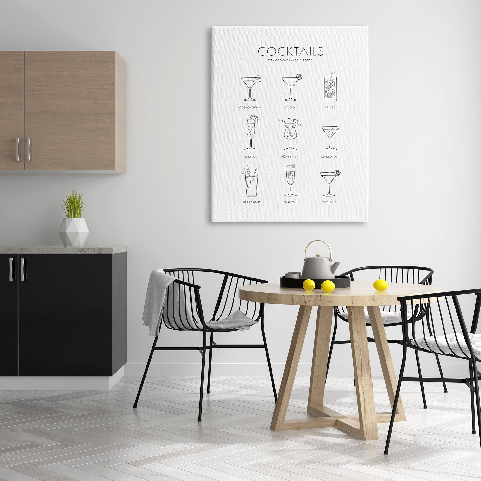 Stupell Industries Popular Alcoholic Drink Chart Fun Minimal Cocktail Glasses, 36 x 48, Designed by Martina Pavlova