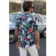 thumbnail image 1 of ABPHQTO Camisa de manga corta con botones y estampado de hojas florales de hombre de color negro, 1 of 5