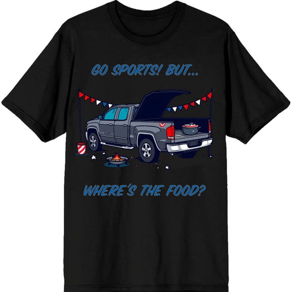 Go Sports! But Where's the Food? Adult Black Crew Neck Short Sleeve Tee-Medium