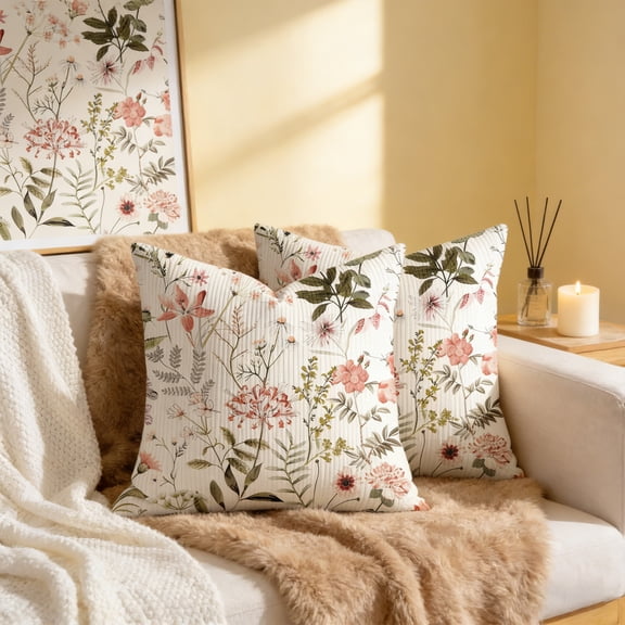Outdoor Waterproof Throw Pillows, Floral Throw Pillow Covers, Summer Outdoor Decorative Pillow Covers, Farmhouse Cushion Cases, 18 Inch, Pillow Insert not Included