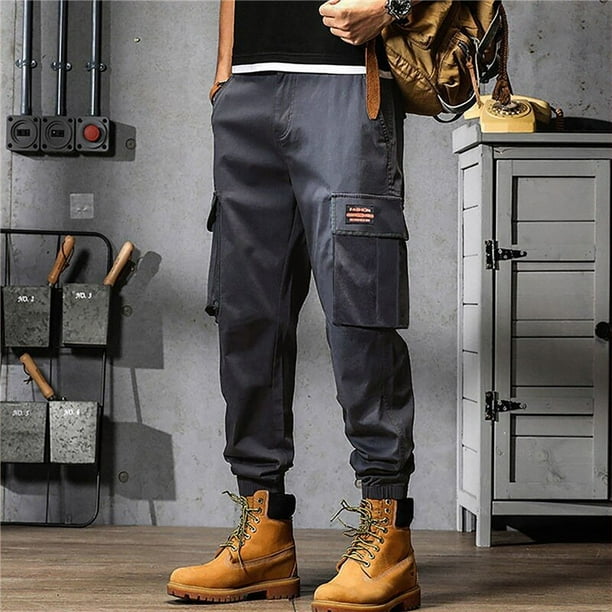 Pantalones Cargo negros para hombre ropa de calle japonesa Vintage Hip Hop con bolsillos informal estilo Safari holgado 2023 Bodega Aurrera en linea