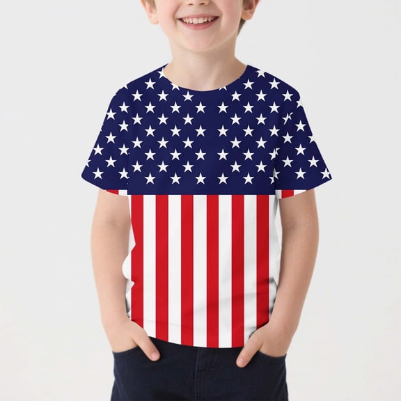 ITSAME Boys American Flag T-Shirts, 4th of July Short Sleeve Crewneck Kids Patriotic Independence Day Tee Multicolor Size 10-11T