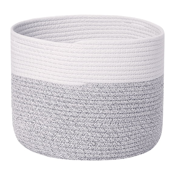 REGALWOVEN Woven Storage Basket Bin for Clothes, Blankets, Shoes, Shelf Closet Organizer Bin for Living Room Home Decor White/Grey 11.8*11.8*9.8in