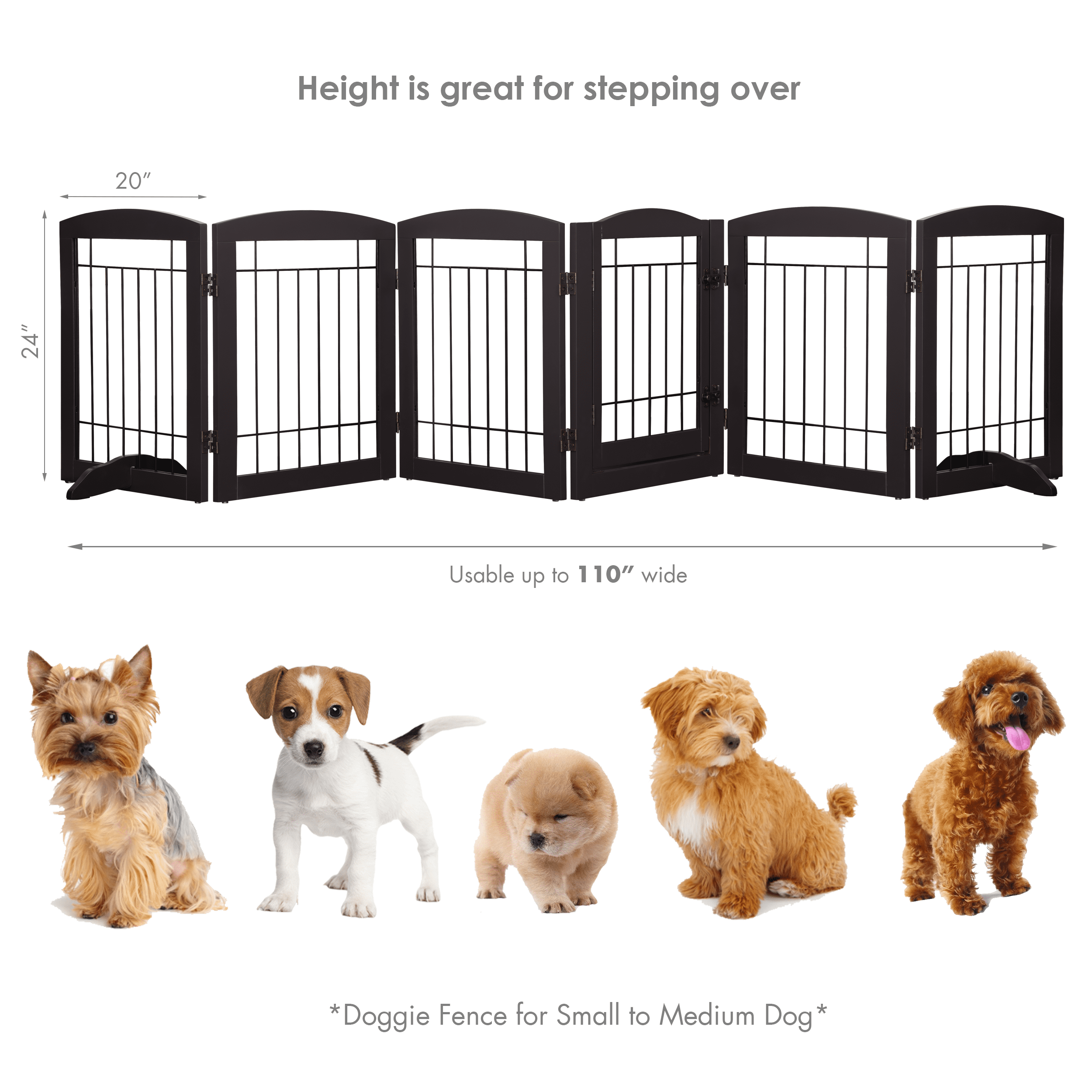 STAROUS Extra Wide Wooden Dog Gate with Convenient Walk-Through Door: Secure Pet Barrier for Home - Suitable for Doorways, Stairs, and Openings, 110" Wide, 6 Panels (Espresso)