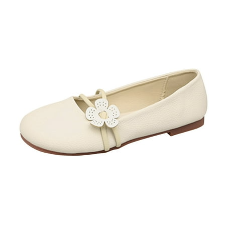 

Simple Womens Shoes Ladies Fashion Solid Color Leather Surface Flower Comfort Flat Casual Shoes