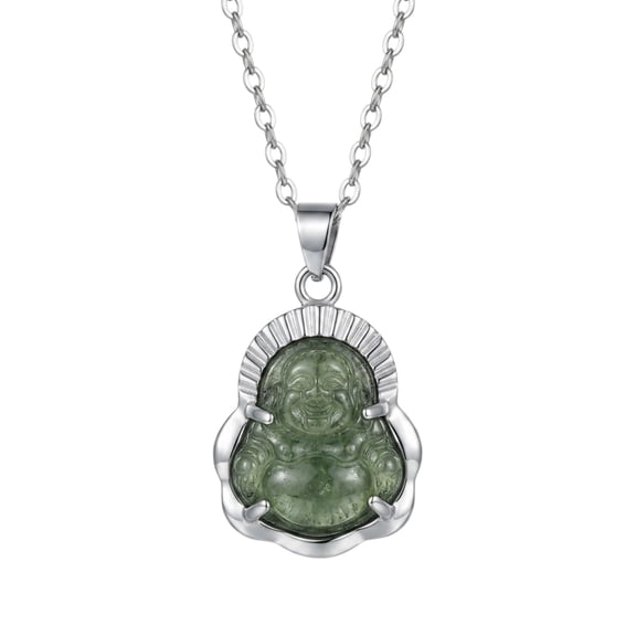 Hritvik Store - Buddha Pendant Necklace with Green Decorative Centerpiece, Spiritual Inspired Chain Jewelry for Meditation, Daily Wear and Gifting