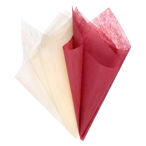 Paquete de 96 Papeles de Envoltura de Algodón Coreano - Papel Floral para Envolver (30x30 centímetros, Beige+Rojo)