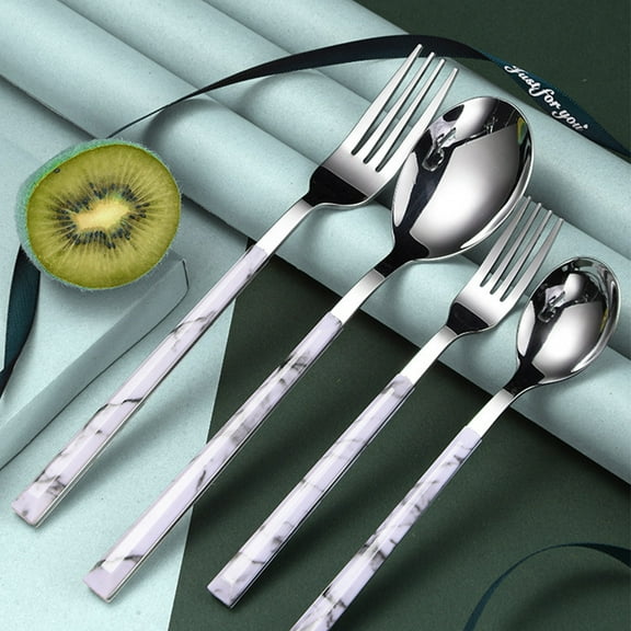 HEMOTON Luxury Stainless Steel Tableware Set with Silver Knives Forks Spoons for Kitchen Use 5 Pieces