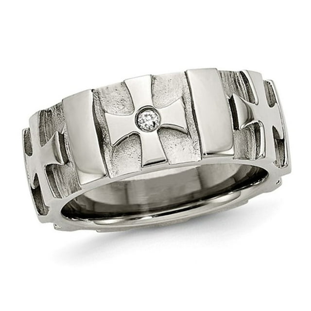 Mens Stainless Steel Brushed Cross Band Ring (9mm)