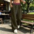 thumbnail image 5 of Baggy Wide Leg Sweatpants for Women Double Elastic Waist Streetwear Y2K Casual Trouser with Pockets (M, Army Green), 5 of 8